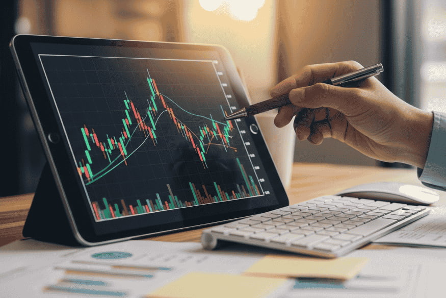 Anleger analysiert Aktiendividenden auf einem Tablet – Dividendenstrategie mit ETFs und Aktien